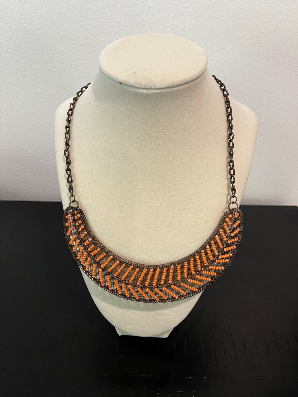 Beaded Chevron Statement Necklace - Orange